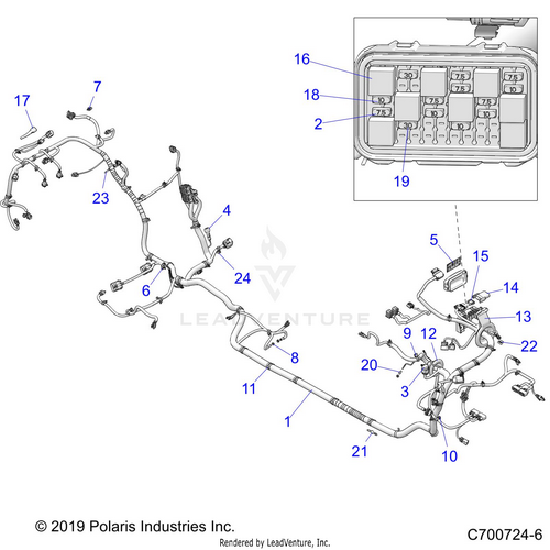 An Image of a Genuine Polaris Parts Schematic Diagram showing the schematic - ELECTRICAL: WIRE HARNESS - 2020 POLARIS RZR TURBO S 4 VELOCITY