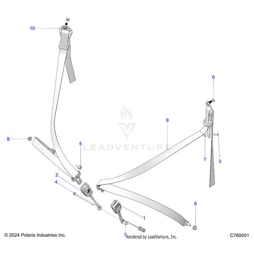 An Image of a Genuine Polaris Parts Schematic Diagram showing the schematic - BODY: SEAT BELT MOUNTING 3 POINT - 2026 POLARIS RZR PRO XP SPORT