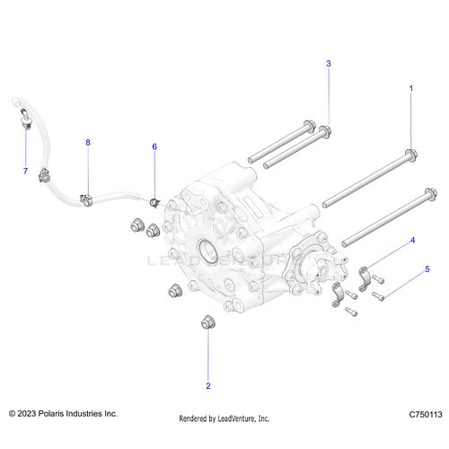 An Image of a Genuine Polaris Parts Schematic Diagram showing the schematic - DRIVE TRAIN: GEARCASE REAR MOUNTING - 2025 POLARIS RZR PRO R 4 FACTORY ARMORED LE ULTIMATE