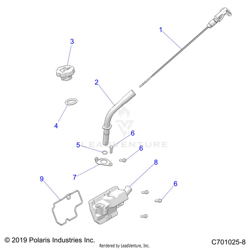 An Image of a Genuine Polaris Parts Schematic Diagram showing the schematic - ENGINE: OIL DIPSTICK and BREATHER - 2022 POLARIS RZR TRAIL S 900 SPORT