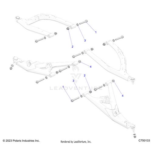 An Image of a Genuine Polaris Parts Schematic Diagram showing the schematic - SUSPENSION: FRONT CONTROL ARMS MOUNTING - 2026 POLARIS RZR PRO S 4 ULTIMATE EVAP LE