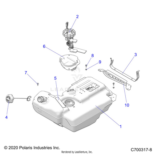 An Image of a Genuine Polaris Parts Schematic Diagram showing the schematic - BODY: FUEL TANK - 2021 POLARIS RZR XP 4 TURBO