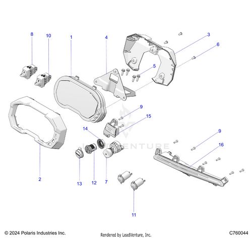 An Image of a Genuine Polaris Parts Schematic Diagram showing the schematic - ELECTRICAL: DASH INSTRUMENTS CONTROLS & LIGHTING - 2026 POLARIS RZR PRO XP ULTIMATE