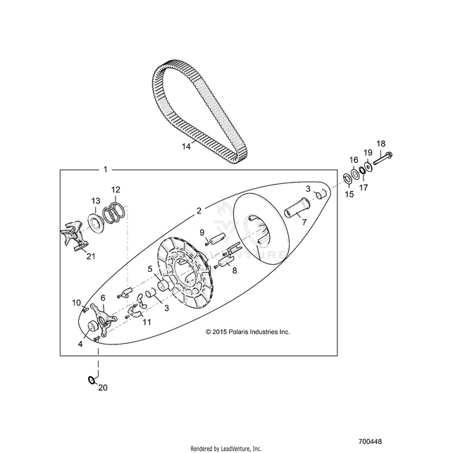 An Image of a Genuine Polaris Parts Schematic Diagram showing the schematic - DRIVE TRAIN: SECONDARY CLUTCH - 2016 POLARIS RZR XP 4 TURBO