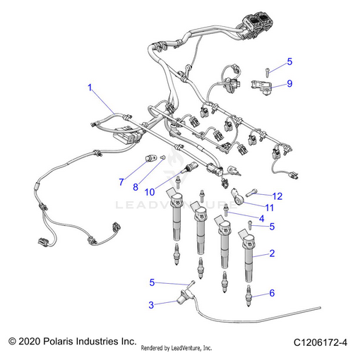 An Image of a Genuine Polaris Parts Schematic Diagram showing the schematic - ELECTRICAL: WIRE HARNESS ENGINE - 2023 POLARIS RZR PRO R 4 LV