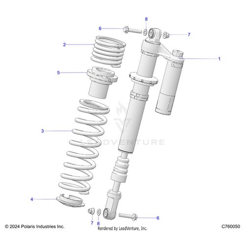 An Image of a Genuine Polaris Parts Schematic Diagram showing the schematic - SUSPENSION: FRONT SHOCK MOUNTING - 2025 POLARIS RZR PRO XP SPORT