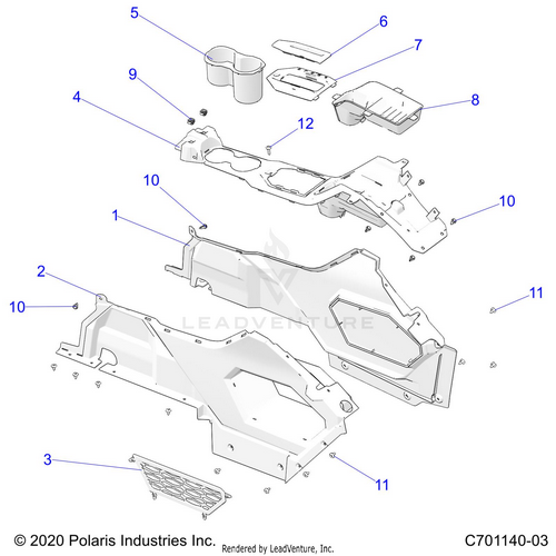An Image of a Genuine Polaris Parts Schematic Diagram showing the schematic - BODY: CENTER CONSOLE - 2023 POLARIS RZR PRO R ULTIMATE