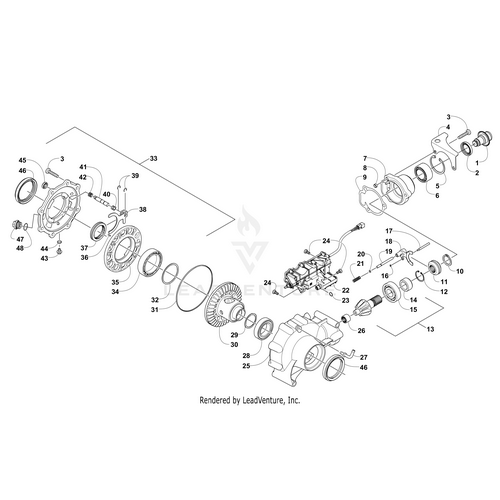 Exploded diagram of Gearcase Housing-Mach by Arctic Cat with labeled callouts for gears, shafts, bearings, seals, and fasteners—ideal for sourcing OEM parts and visualizing assembly order for UTV or ATV repair.