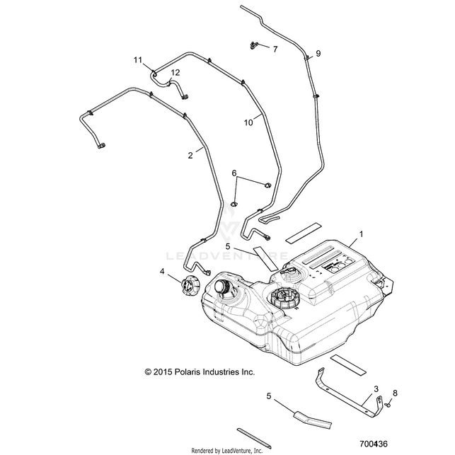 An Image of a Genuine Polaris Parts Schematic Diagram showing the schematic - BODY: FUEL TANK - 2016 POLARIS RZR XP 4 TURBO
