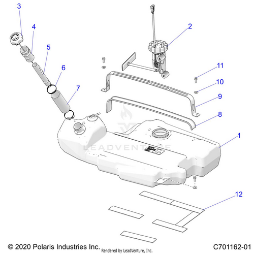An Image of a Genuine Polaris Parts Schematic Diagram showing the schematic - FUEL: SYSTEM FUEL TANK - 2022 POLARIS RZR PRO R ULTIMATE