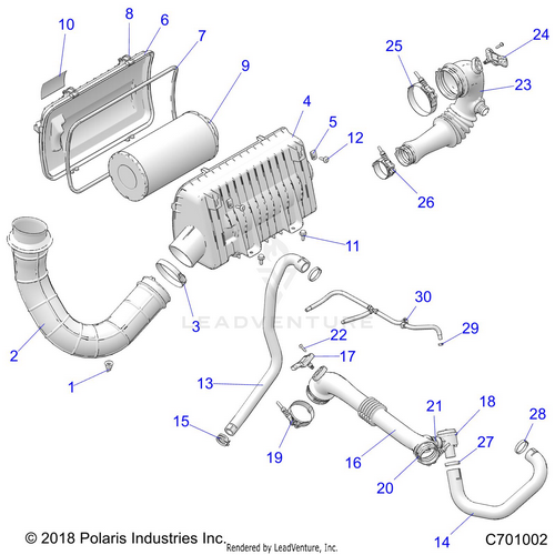 An Image of a Genuine Polaris Parts Schematic Diagram showing the schematic - ENGINE: AIR INTAKE SYSTEM - 2021 POLARIS RZR XP 4 TURBO