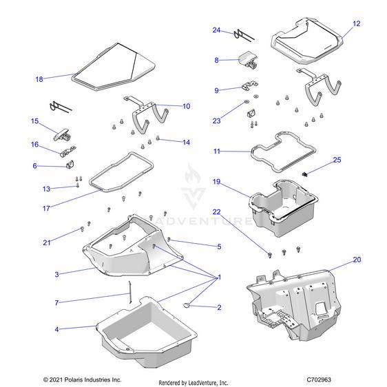 An Image of a Genuine Polaris Parts Schematic Diagram showing the schematic - BODY: FRONT STORAGE - 2022 POLARIS RZR TURBO R ULTIMATE