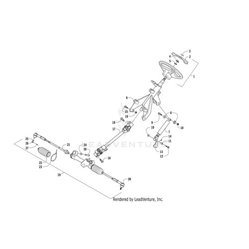Exploded diagram highlighting the assembly of a car steering system with numbered parts—perfect for identifying and referencing OEM Artic Cat Decal components.