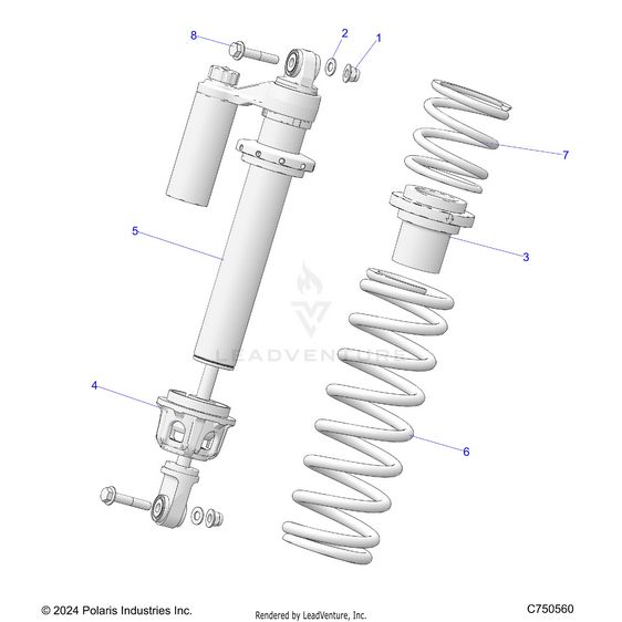 An Image of a Genuine Polaris Parts Schematic Diagram showing the schematic - SUSPENSION: FRONT SHOCK MOUNTING - 2025 POLARIS RZR XP 4 1000 PREMIUM