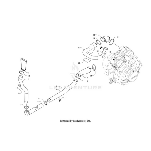 Exploded diagram of a motorcycle exhaust system showing numbered parts, including Arctic Cat Wire Form Support and OEM parts like exhaust pipes, connectors, clamps, and engine—all arranged in sequence for easy assembly reference.