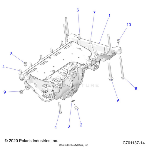 An Image of a Genuine Polaris Parts Schematic Diagram showing the schematic - ENGINE: OIL PAN MOUNTING AND RELATED - 2025 POLARIS RZR PRO R 4 SPORT