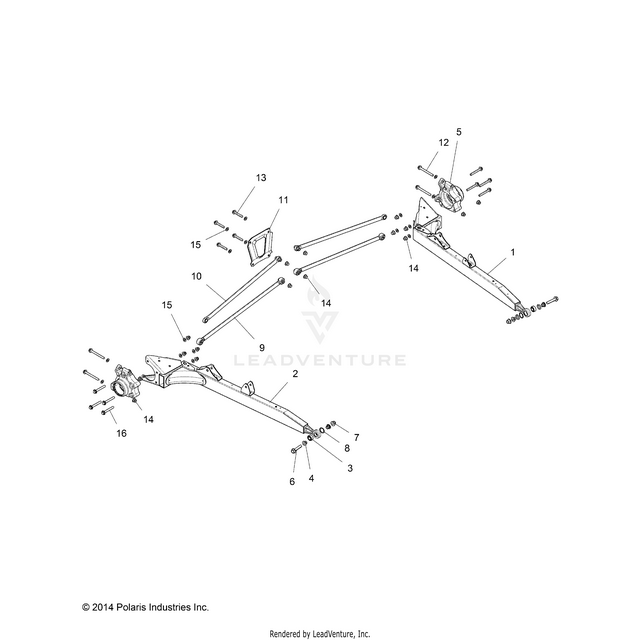 An Image of a Genuine Polaris Parts Schematic Diagram showing the schematic - SUSPENSION: REAR CONTROL ARMS - 2015 POLARIS RZR XP 4 1000