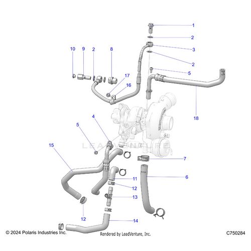 An Image of a Genuine Polaris Parts Schematic Diagram showing the schematic - ENGINE: TURBO COOLING AND OIL - 2025 POLARIS RZR PRO XP PREMIUM