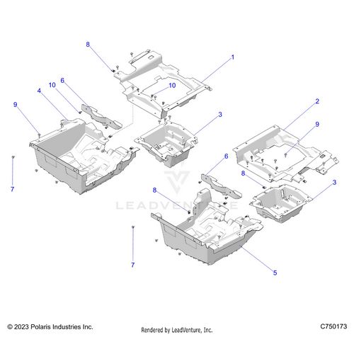 An Image of a Genuine Polaris Parts Schematic Diagram showing the schematic - BODY: FLOOR PANELS REAR - 2025 POLARIS RZR PRO XP 4 ULTIMATE