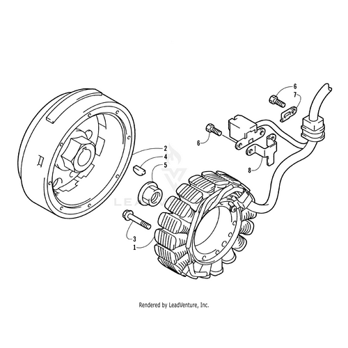 Explore the Stator-Layout (Kokusan) by Arctic Cat—an exploded technical diagram with labeled stator, rotor, wires, connector, and hardware. Ideal for OEM parts identification. Shop replacement components at Witchdoctors.com.