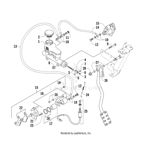 Exploded diagram of a front right brake caliper (Inc. 16-22) by Arctic Cat, showing numbered parts such as brackets, hoses, fittings, and hardware—ideal for assembly reference and identifying OEM Arctic Cat components.