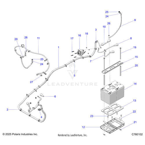 An Image of a Genuine Polaris Parts Schematic Diagram showing the schematic - ELECTRICAL: BATTERY AND CABLES - 2026 POLARIS RZR PRO R RACE H.O.