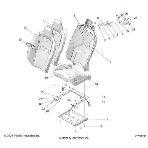 An Image of a Genuine Polaris Parts Schematic Diagram showing the schematic - BODY: SEAT ASM & MOUNTING REAR - 2025 POLARIS RZR PRO S 4 ULTIMATE