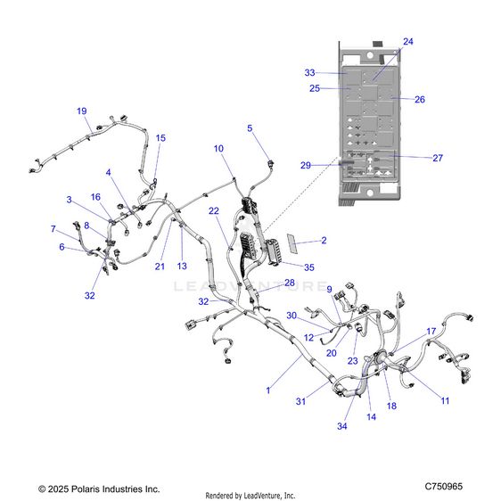 An Image of a Genuine Polaris Parts Schematic Diagram showing the schematic - ELECTRICAL: WIRE HARNESS - 2026 POLARIS RZR XP 1000 SPORT