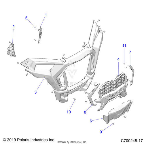An Image of a Genuine Polaris Parts Schematic Diagram showing the schematic - BODY: FRONT BUMPER - 2022 POLARIS RZR XP 1000 SPORT