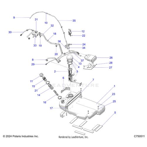 An Image of a Genuine Polaris Parts Schematic Diagram showing the schematic - FUEL: SYSTEM EVAP - 2025 POLARIS RZR PRO S PREMIUM