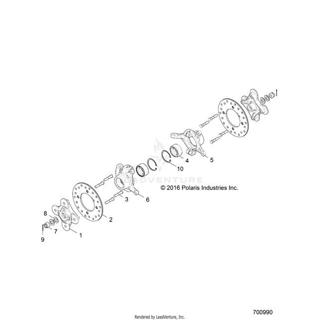 An Image of a Genuine Polaris Parts Schematic Diagram showing the schematic - SUSPENSION: FRONT CARRIER AND HUB - 2017 POLARIS RZR XP 4 TURBO
