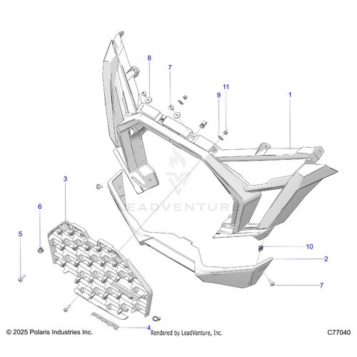 An Image of a Genuine Polaris Parts Schematic Diagram showing the schematic - BODY: FRONT FASCIA - 2026 POLARIS RZR PRO R RACE