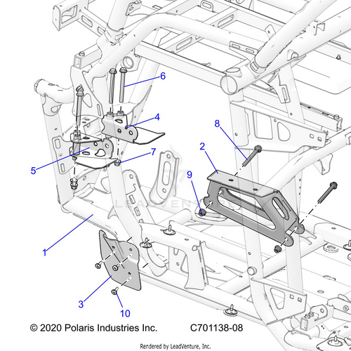 An Image of a Genuine Polaris Parts Schematic Diagram showing the schematic - CHASSIS: ENGINE AND REAR DRIVELINE MOUNTING - 2023 POLARIS RZR PRO R 4 SPORT