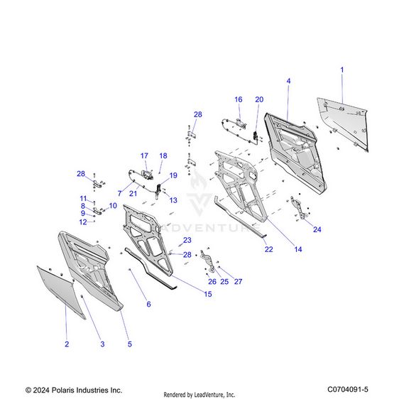 An Image of a Genuine Polaris Parts Schematic Diagram showing the schematic - BODY: DOORS REAR - 2024 POLARIS RZR XP 4 1000 PREMIUM