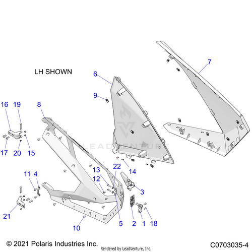 An Image of a Genuine Polaris Parts Schematic Diagram showing the schematic - BODY: DOORS FRONT - 2022 POLARIS RZR PRO XP 4 SPORT