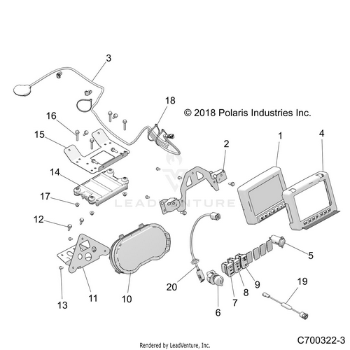 An Image of a Genuine Polaris Parts Schematic Diagram showing the schematic - ELECTRICAL: DASH INSTRUMENTS AND CONTROLS - 2019 POLARIS RZR XP TURBO