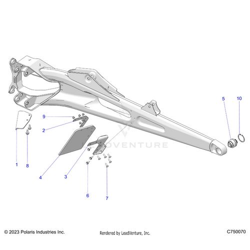 An Image of a Genuine Polaris Parts Schematic Diagram showing the schematic - SUSPENSION: REAR TRAILING ARMS - 2023 POLARIS RZR PRO R 4 LV