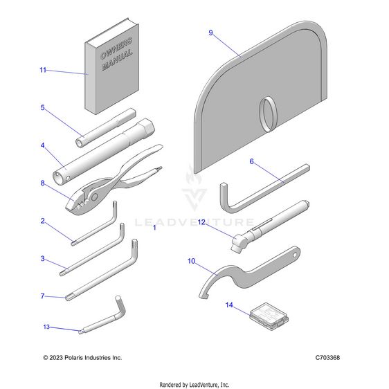 An Image of a Genuine Polaris Parts Schematic Diagram showing the schematic - REFERENCES: OWNERS MANUAL AND TOOL KIT - 2024 POLARIS RZR XP 1000 PREMIUM