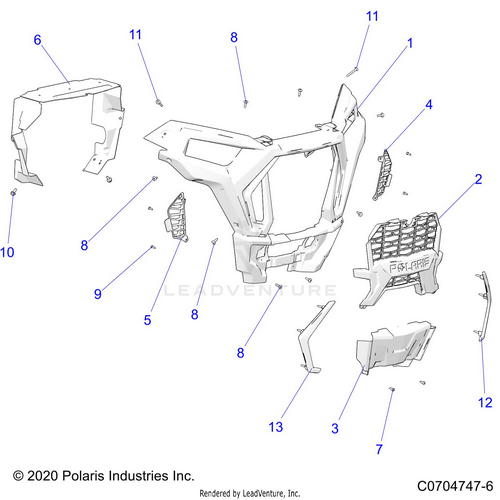 An Image of a Genuine Polaris Parts Schematic Diagram showing the schematic - BODY: FRONT BUMPER - 2022 POLARIS RZR 900 TRAIL