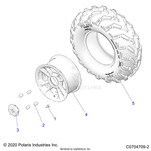 An Image of a Genuine Polaris Parts Schematic Diagram showing the schematic - WHEELS: REAR - 2022 POLARIS RZR 900 TRAIL ULTIMATE