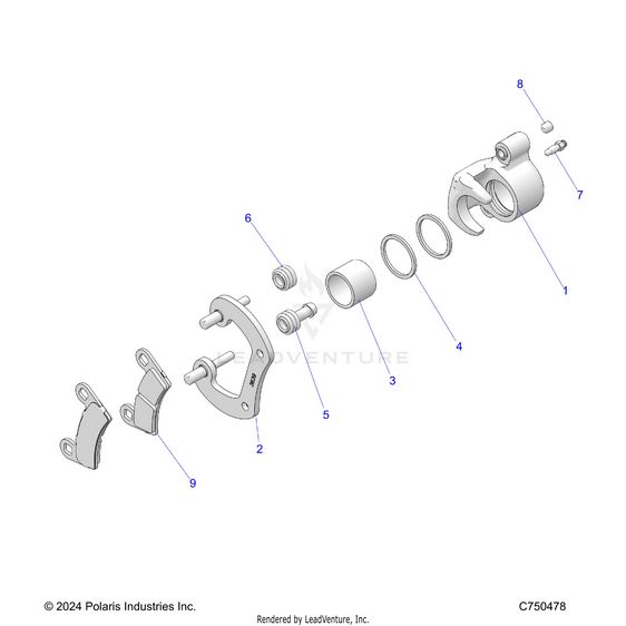 An Image of a Genuine Polaris Parts Schematic Diagram showing the schematic - BRAKES: REAR CALIPER - 2025 POLARIS RZR XP 1000 PREMIUM