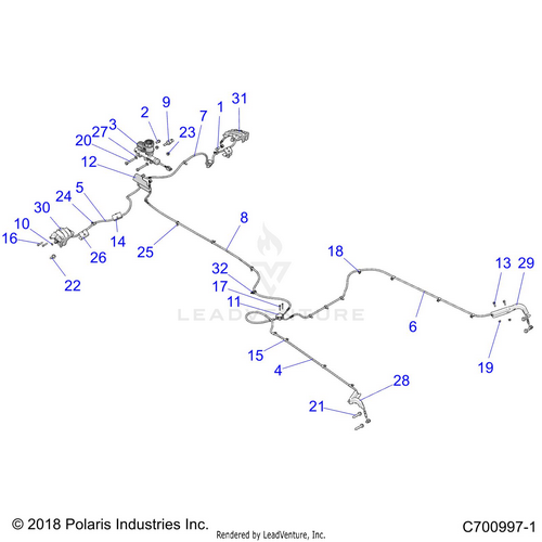 An Image of a Genuine Polaris Parts Schematic Diagram showing the schematic - BRAKES: BRAKE LINES AND MASTER CYLINDER - 2021 POLARIS RZR XP 1000
