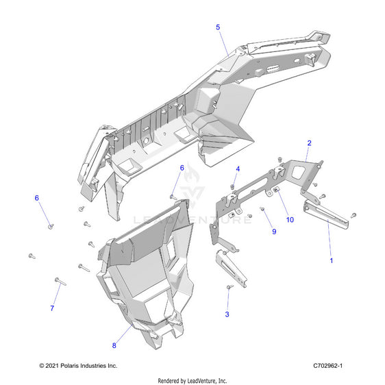An Image of a Genuine Polaris Parts Schematic Diagram showing the schematic - BODY: REAR BUMPER - 2023 POLARIS RZR TURBO R 4 PREMIUM RIDE COMMAND