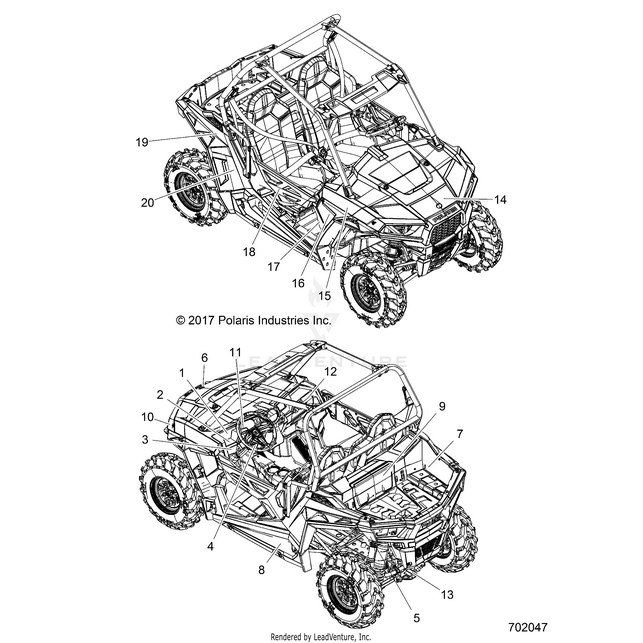 An Image of a Genuine Polaris Parts Schematic Diagram showing the schematic - BODY: DECALS - 2018 POLARIS RZR 900/900 EPS