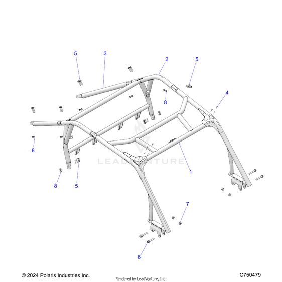 An Image of a Genuine Polaris Parts Schematic Diagram showing the schematic - CHASSIS: CAB FRAME - 2026 POLARIS RZR XP 1000 SPORT