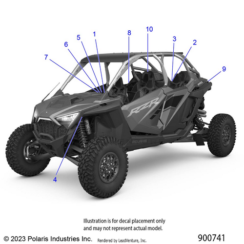 An Image of a Genuine Polaris Parts Schematic Diagram showing the schematic - BODY: DECALS STANDARD - 2024 POLARIS RZR PRO R 4 ULTIMATE