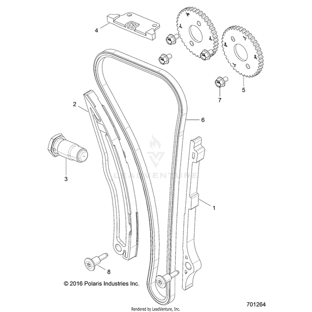 An Image of a Genuine Polaris Parts Schematic Diagram showing the schematic - ENGINE: CAM CHAIN and SPROCKET - 2017 POLARIS RZR 570 S
