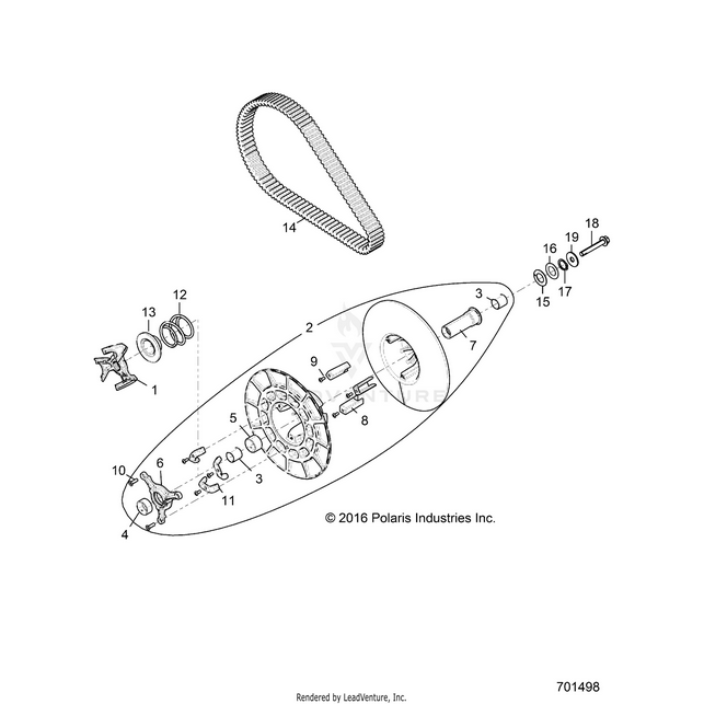 An Image of a Genuine Polaris Parts Schematic Diagram showing the schematic - DRIVE TRAIN: SECONDARY CLUTCH - 2018 POLARIS RZR XP TURBO