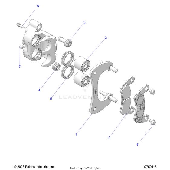 An Image of a Genuine Polaris Parts Schematic Diagram showing the schematic - BRAKES: CALIPER REAR - 2026 POLARIS RZR PRO R 4 ULTIMATE