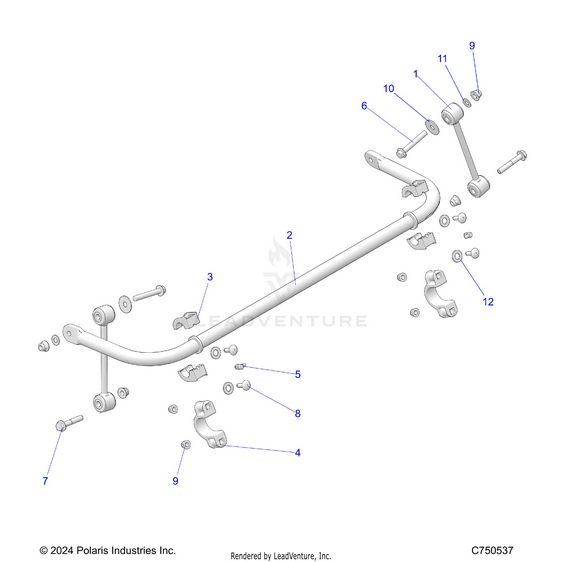 An Image of a Genuine Polaris Parts Schematic Diagram showing the schematic - SUSPENSION: STABILIZER BAR REAR - 2025 POLARIS RZR XP 1000 PREMIUM